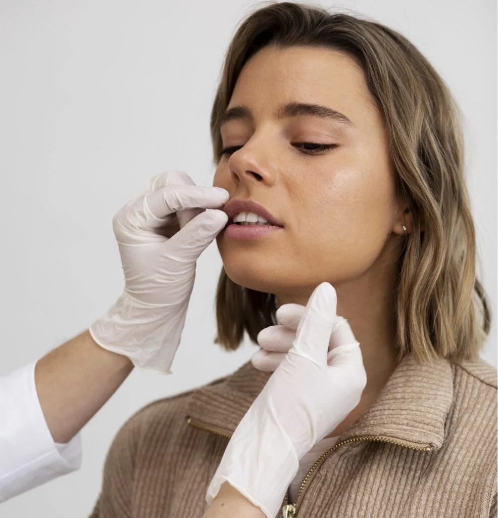woman having her lips checked  by a specialist
